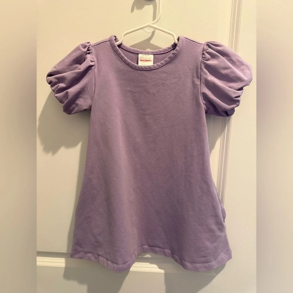 Hanna Andersson Lilac Bubble Sleeve Swing Spring Cotton Jersey Dress w pockets 4